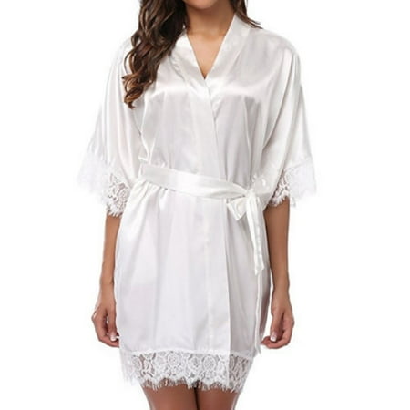 

Fanvereka Women Night Robes Sleepwear Medium Sleeve Lace Smooth Robes