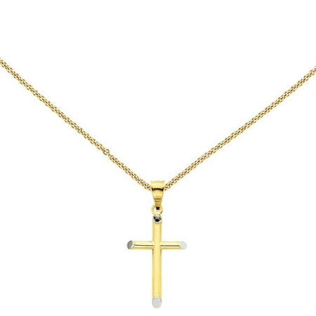 14kt Yellow Gold with Rhodium 3D Hollow Cross Pendant