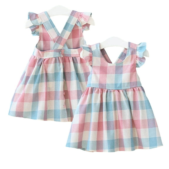 KYAIGUO Little Girls Cotton Dress for Baby Toddler Summer Sleeveless Casual Sundress A-Line Plaid Jumper Skirt 1-6T
