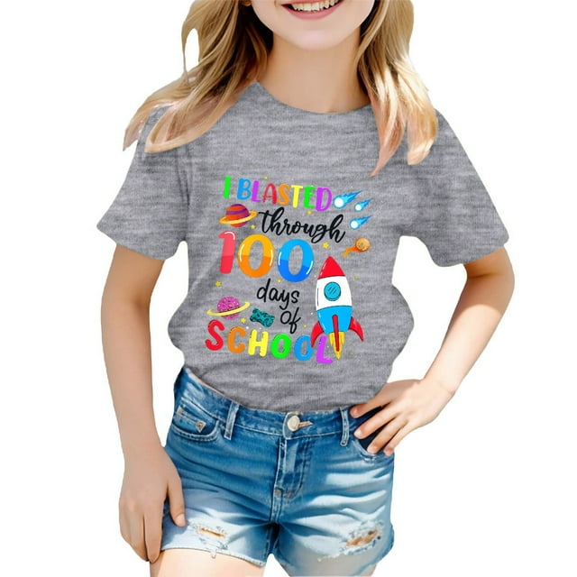 GDREDA Vêtements Fille Garçon et Fille Mode Décontractée Imprimé Col Rond Ample T-Shirt Manches Courtes Haut Mode pour Fille Tendance Gris, 2-3 Ans