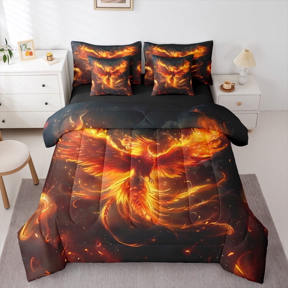 Castle Fairy Mythology Phoenix Twin Bedding Sets,Flame Bird Bedding Comforter Set