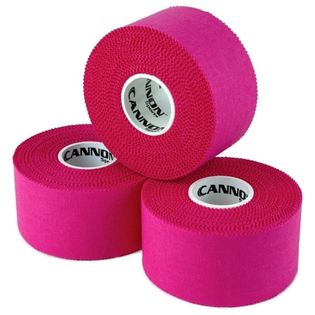 Cannon Sports Premium Athletic Tape - 1.5” x 45 Feet Per Roll - Easy Tear, No Sticky Residue, Very Strong, Hypoallergenic and Latex Free - Ideal for Sprains, Strains, First Aid - Pack of 3 (Pink)
