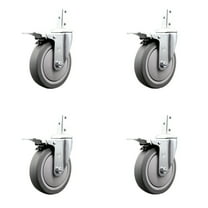 5 Inch Thermoplastic Rubber 3/4 Inch Square Stem Caster Set Total Lock Brake SCC