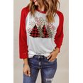 thumbnail image 1 of POGLIP Femmes Rouge Arbre de Noël Flocon de Neige Impression Bloc de Couleur Haut, 1 of 6
