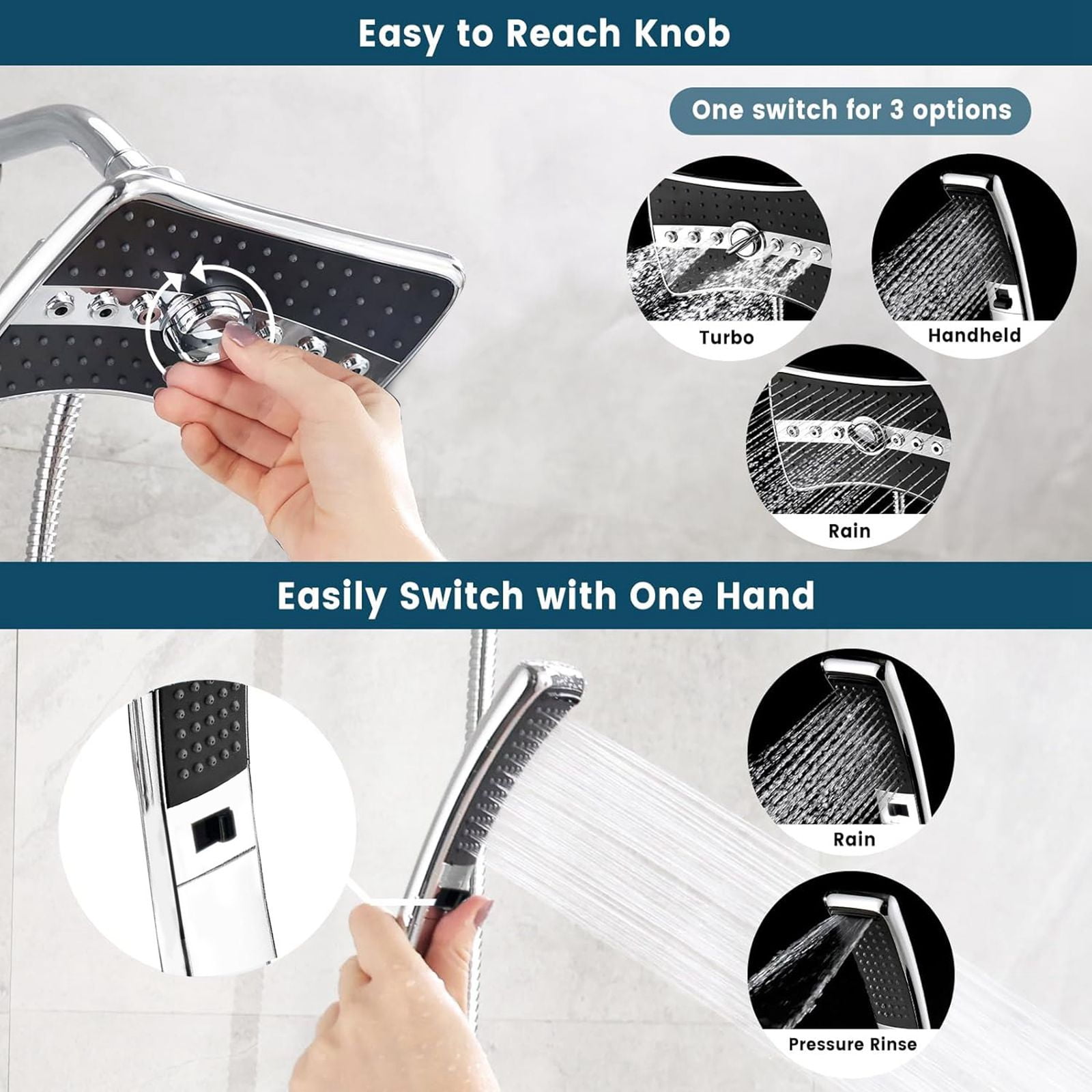 COOKEY Dual Shower Head with Handheld Combo,Detachable High Pressure Rain Shower Head with 60" Stainless Steel Hose,Chrome
