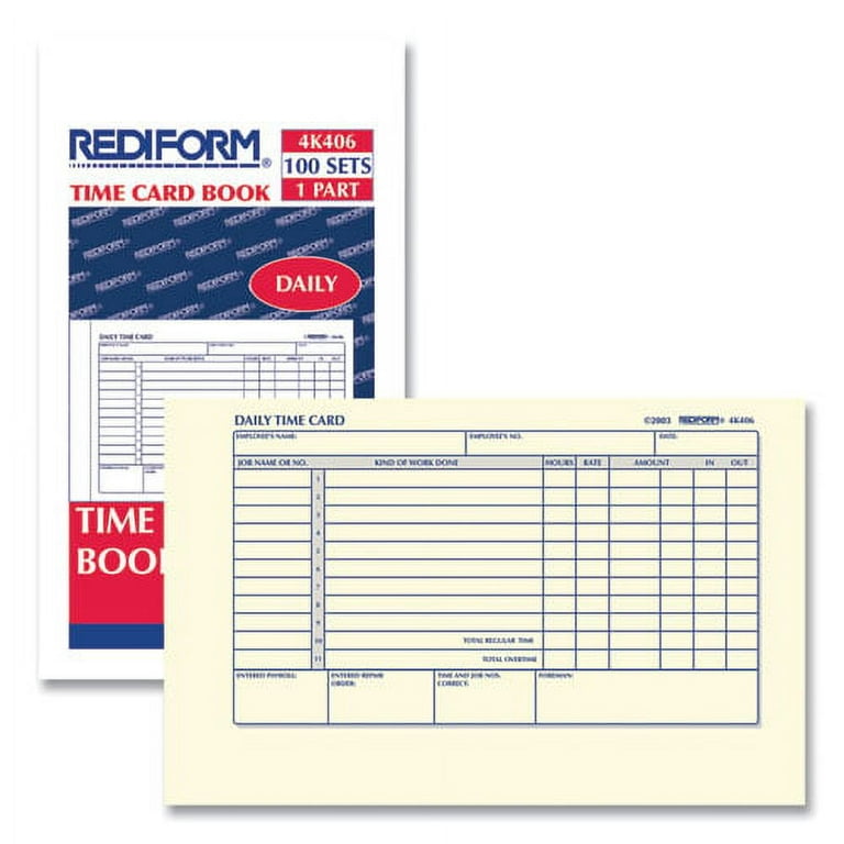 Daily Employee Time Cards, Two Sides, 4.25 x 7, 100/Pad Daily Employee Time Cards, Two Sides, 4.25 x 7, 100/Pad