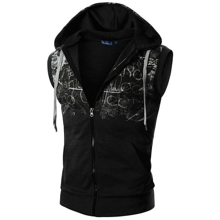Gray Wool Vest - Doublju Mens Casual Sleeveless Hood Zip-up Vest
