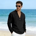 thumbnail image 6 of USNSM Mens Linen Henley Shirts Long Sleeve Casual Solid Color Summer Beach T Shirts with Pocket Lightweight Hippie Yoga Tops Black M, 6 of 6