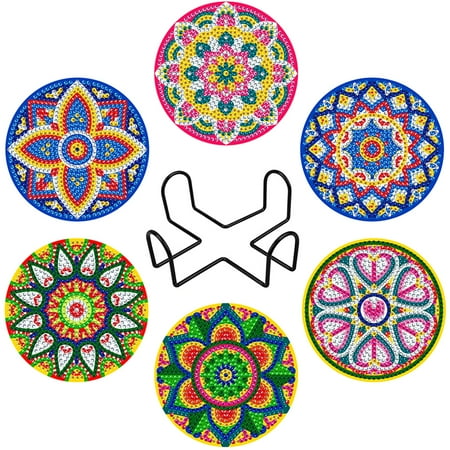 

Gotydi 6Pcs Diamond Mandala Coaster with Holder DIY Drawing Cup Coaster Acrylic Cup Mat Cork Base Non-Slip for Dining Room Table Housewarming Room Decor DIY Lovers