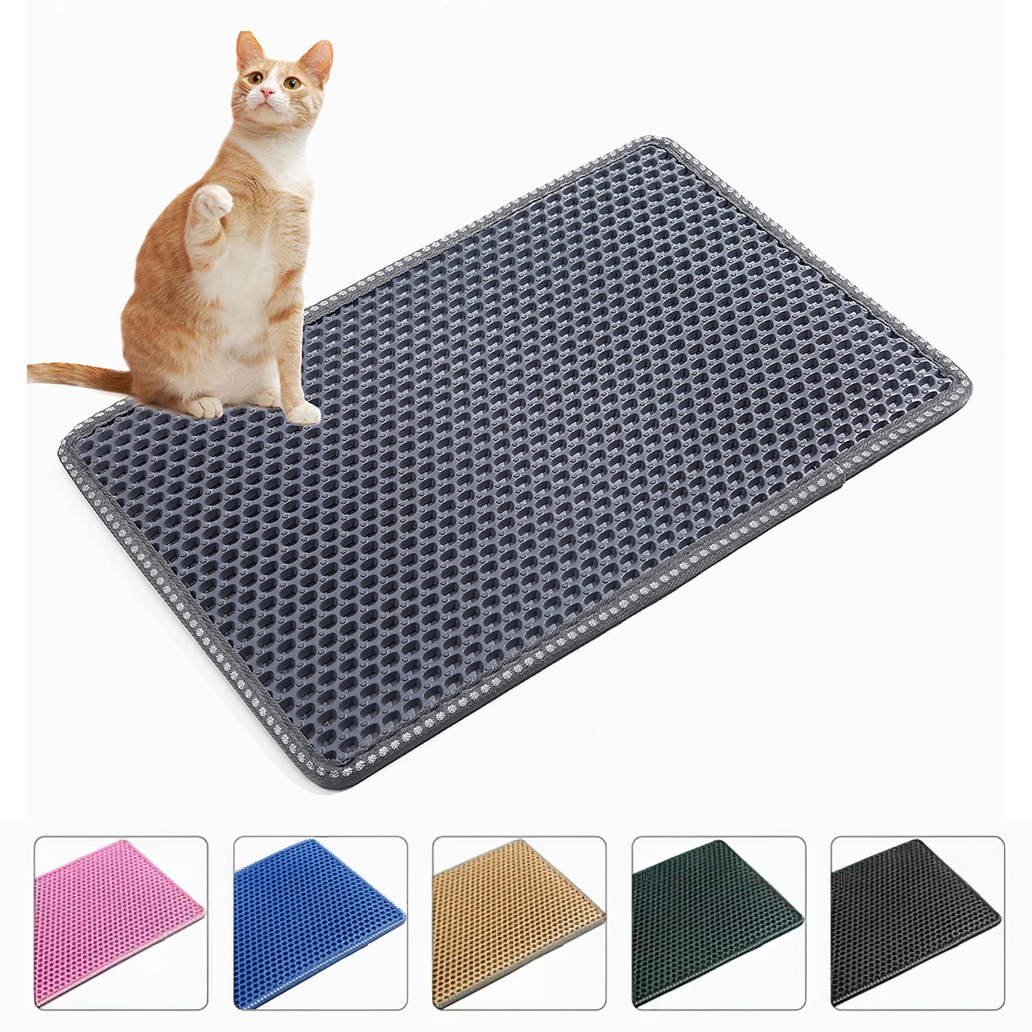 2-Layer Cat Litter Mat Litter Trapper Grey Traps Litter from Box, Soft on Kitty Cat Paws Honeycomb Double-Layer, Helps to Waste Less Litter on Floors Size 21" X 14" 2-Layer Cat Litter Mat Litter Trapper Grey Traps Litter from Box, Soft on Kitty Cat Paws Honeycomb Double-Layer, Helps to Waste Less Litter on Floors Size 21" X 14"