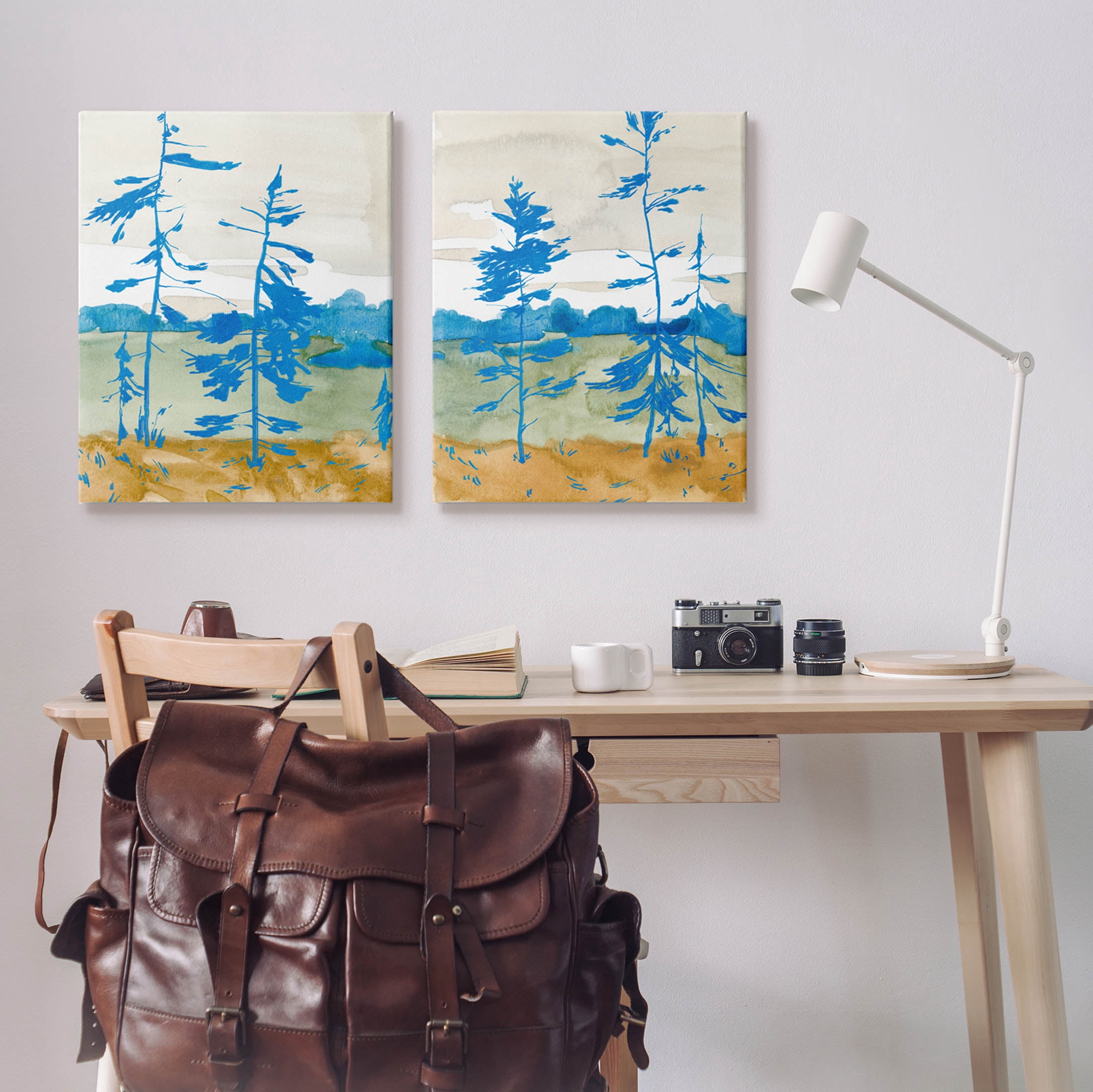 Stupell Industries Modern Blue Tree Scenery Painting Gallery Wrapped Canvas Print Wall Art, Set of 2, Design by Jacob Green