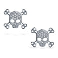 thumbnail image 2 of Bling Jewelry Womens Dia De Los Muertos White CZ Skull Crossbones Stud Earrings Sterling Silver, 2 of 5