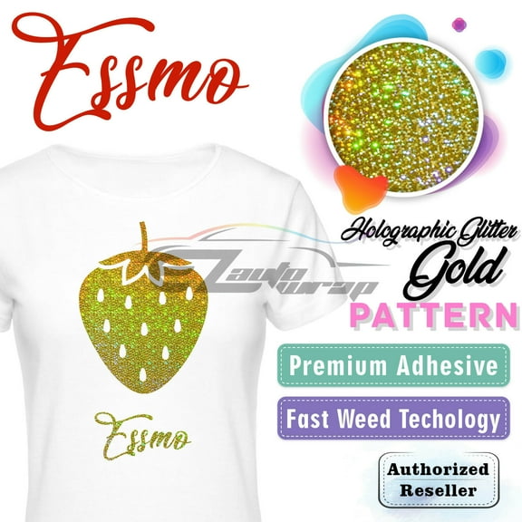 Essmoâ„¢ Holographic Glitter Gold Heat Transfer Vinyl HTV T-Shirt 20" Iron Press SP11 20"x48"