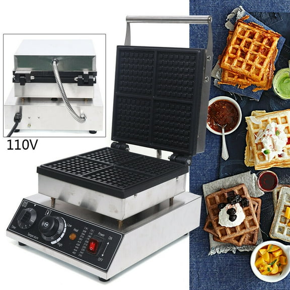 110V Commercial Waffle Maker 4PCS Nonstick Square Belgian Waffle Baker Machine 2000W Great Choice Bakeries Restaurants Kiosks Canteens Commercial Nonstick Electric Square Waffle Baker Maker Machine