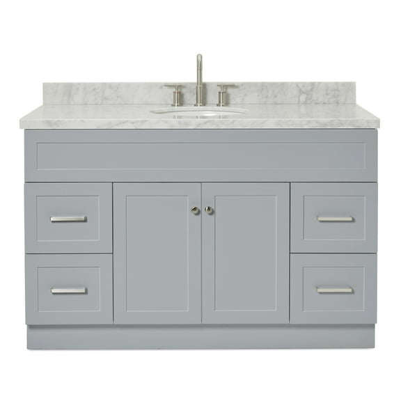 Ariel Hamlet 55 In. Oval Sink Vanity With Carrara White Countertop In Grey
