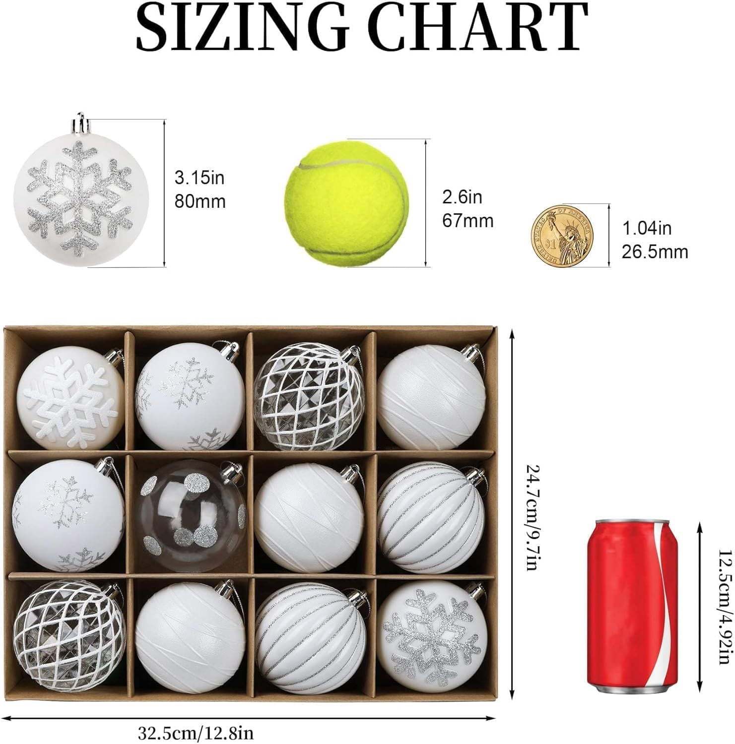 80mm Christmas Balls Ornaments,12PCS Colored Shatterproof Plastic Decorative Hanging Tree Decorations Baubles Set for Xmas Tree Decor Holiday Party Wedding Decoration with Lanyard
