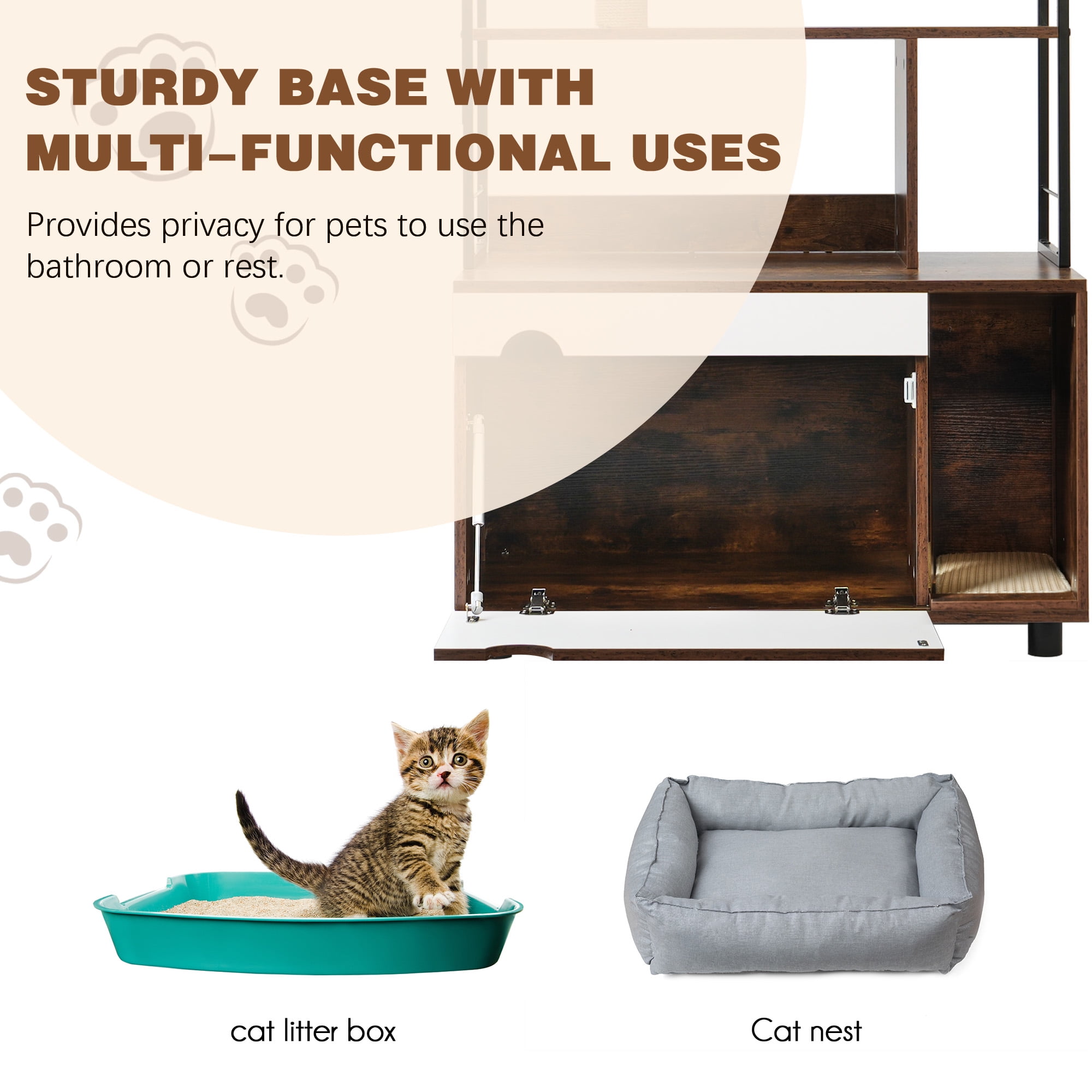 Pefilos 59" Cat Litter Box Enclosure Furniture with Shelves, Hidden Litter Box with Scratching Posts, litter box furniture ,Wooden Cat Tree Tower, Brown Pefilos 59" Cat Litter Box Enclosure Furniture with Shelves, Hidden Litter Box with Scratching Posts, litter box furniture ,Wooden Cat Tree Tower, Brown