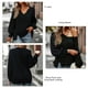 thumbnail image 3 of Blusa informal holgada de mezcla de poliéster y algodón, color negro, talla M, cuello en V, hombros caídos, para mujer, 3 of 6
