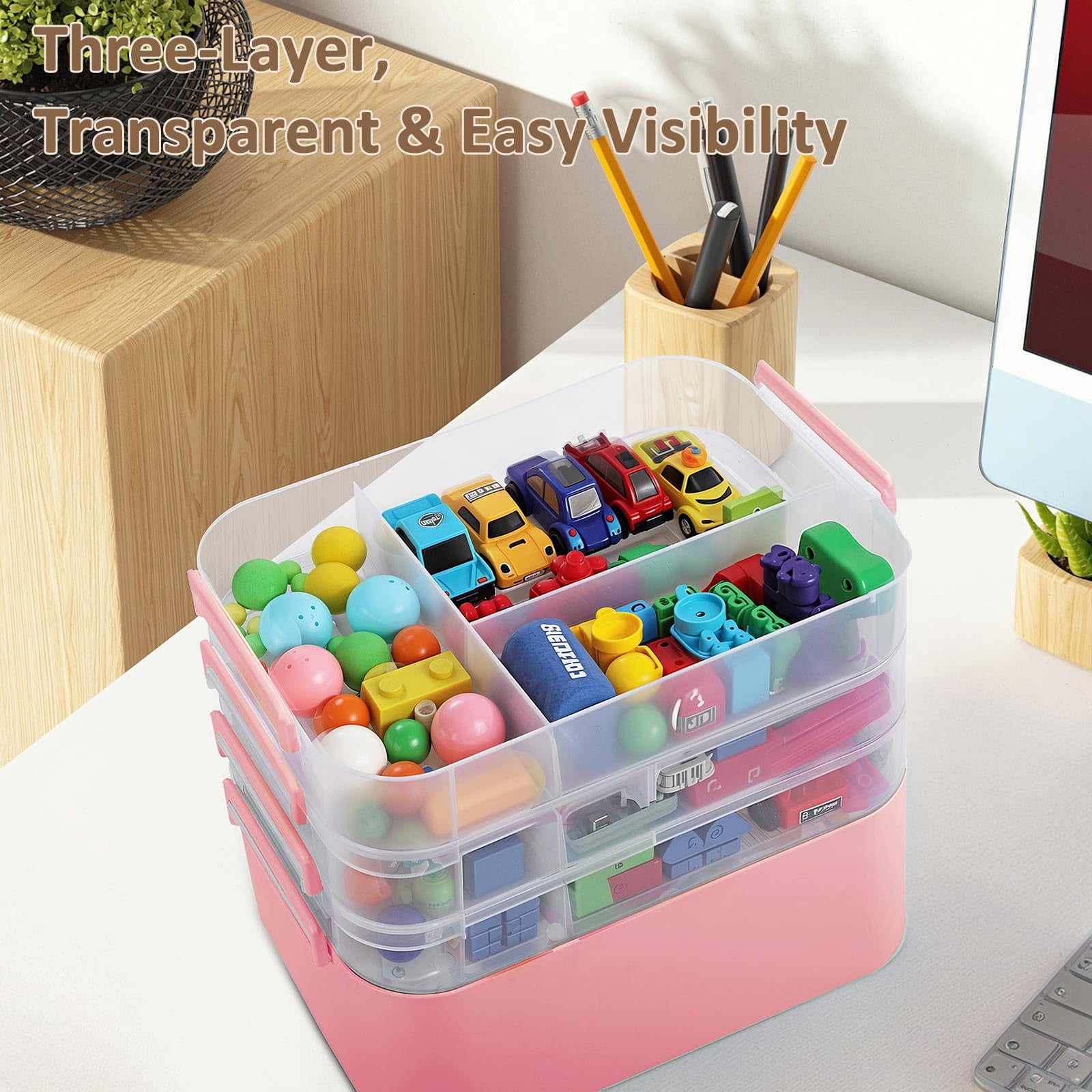 4-layer Plastic Craft Organizers And Storage Box With Removable Trays  Containers Lids Handle Art Supply Organizer For Organizing Bead Sewing Tool(pink)