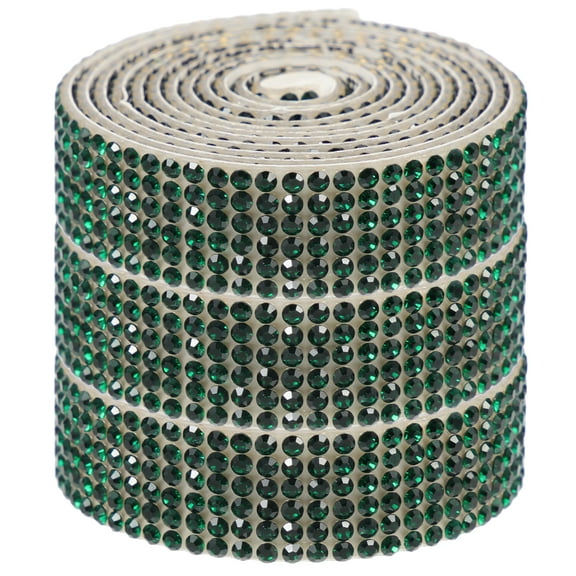 3 Rolls Green Self-Adhesive Rhinestone Ribbon for Decoration, Shiny Hot Melt Adhesive Craft Supplies