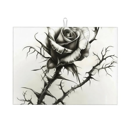 

Ocsxa Black And White Rose Dish Drying Mat for Kitchen Counter Coffee Bar Coffee Station Accessories Absorbent Coffee Mat Kitchen Drying Mat Easy Clean 18x24 Inch