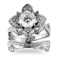 thumbnail image 4 of HOOUN 2pcs/set Flower Multi-color Crystal Rings for Women Wedding 925 Silver Jewelry-9-6# White Stone, 4 of 9
