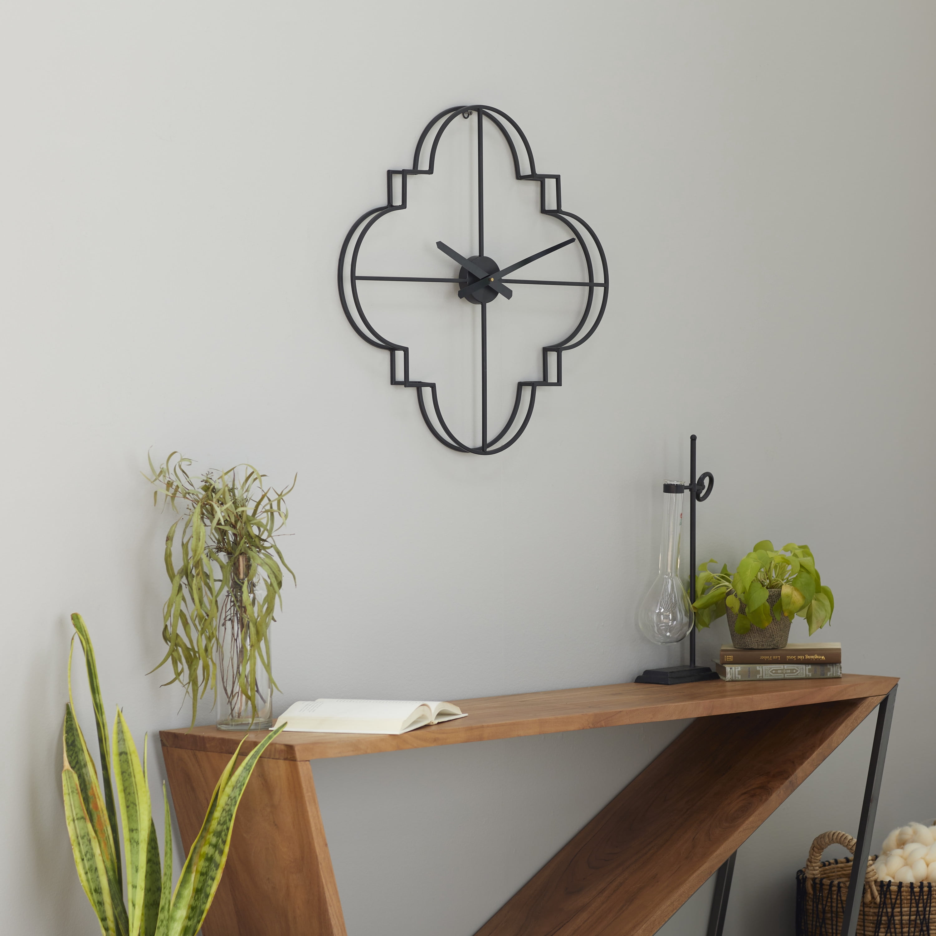 Cosmoliving by Cosmpolitan Black Metal Glam Quatrefoil Inspired Wall Clock 24"W x 24"H