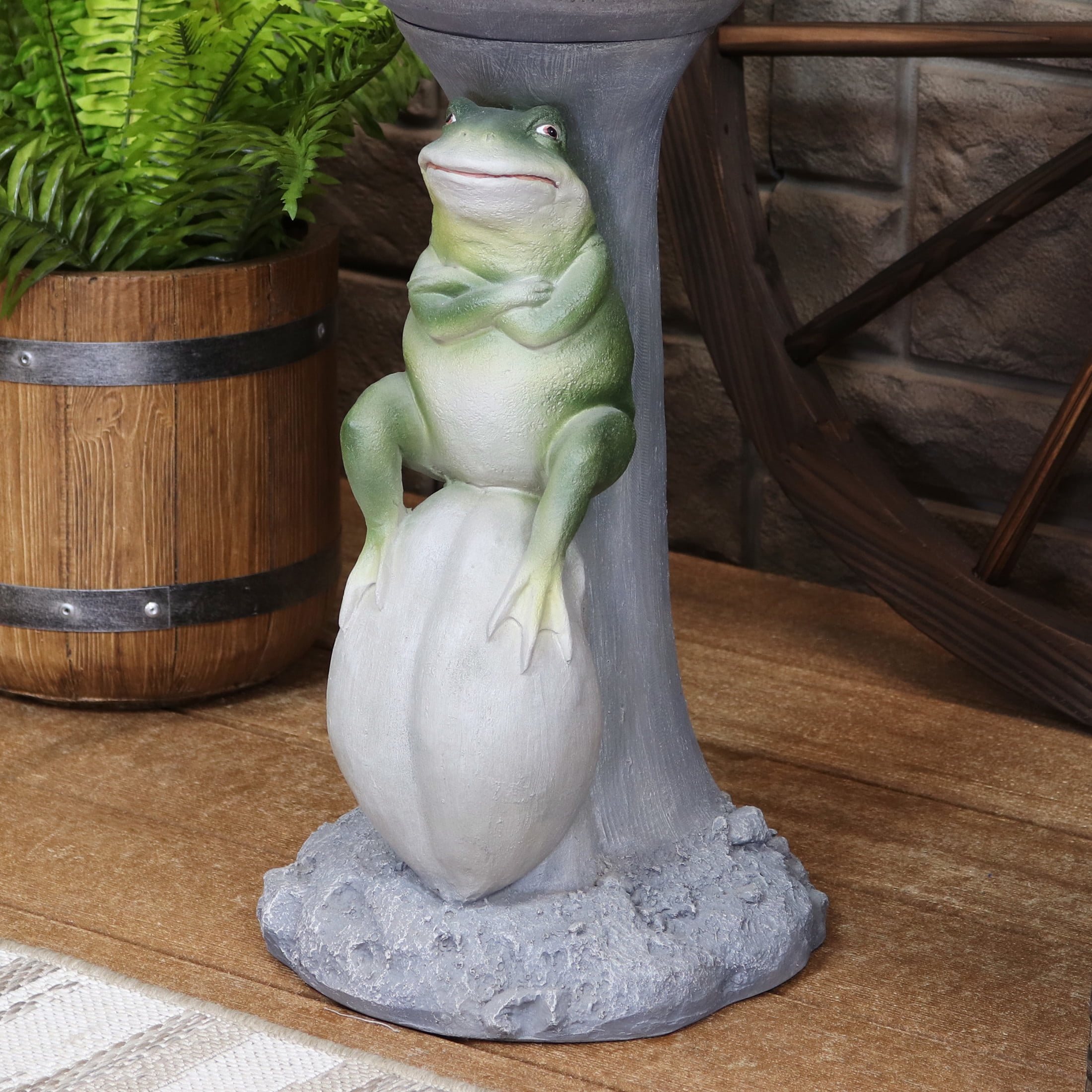 Sunnydaze Freestanding Polyresin Outdoor Bird Bath, Brooding Frog on a Stone
