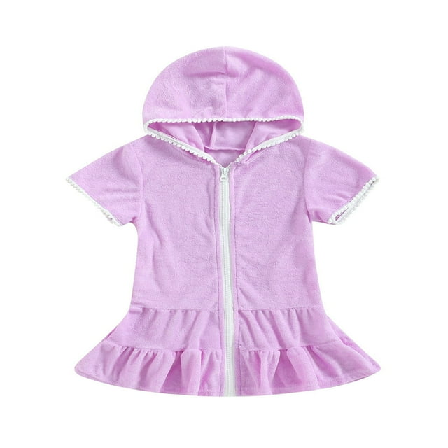 Robe de Plage à Manches Courtes pour Filles, Patchwork en Éponge, avec Capuche et Fermeture Éclair