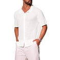 thumbnail image 4 of INSPIRE CHIC Father's Day Men's Lace Hollow See Through Button Down Short Sleeve Disco Sheer Shirt M White, 4 of 5
