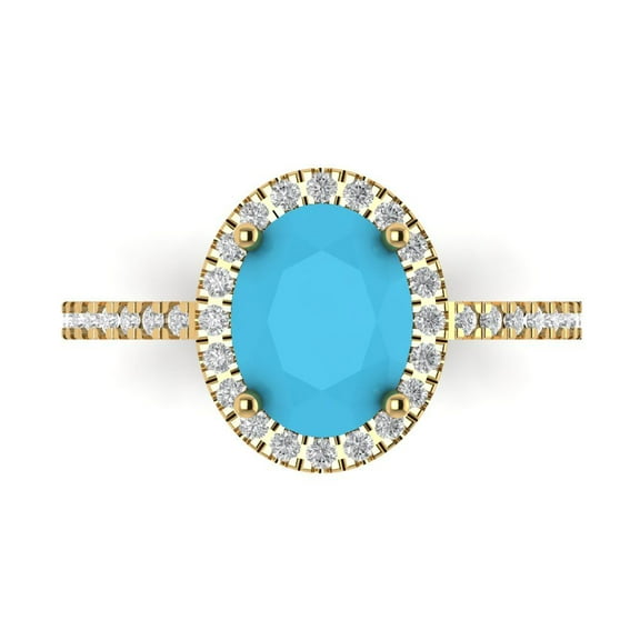 Solitaire with Accents Engagement Ring for Women - 2.27ct Simulated Turquoise in 14K Yellow Gold Promise Ring