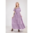 thumbnail image 3 of utcoco Womens Casual Short Sleeve Button Down Tie Waist Ruffled Striped Maxi Shirt Dress, 3 of 7