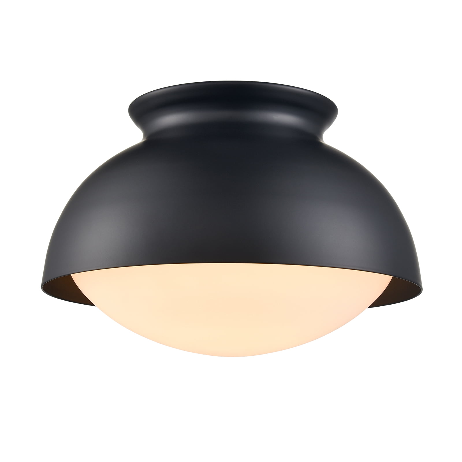 Claxy 9" Black Bwol Flush Mount Ceiling Light with Milk Glass Shade