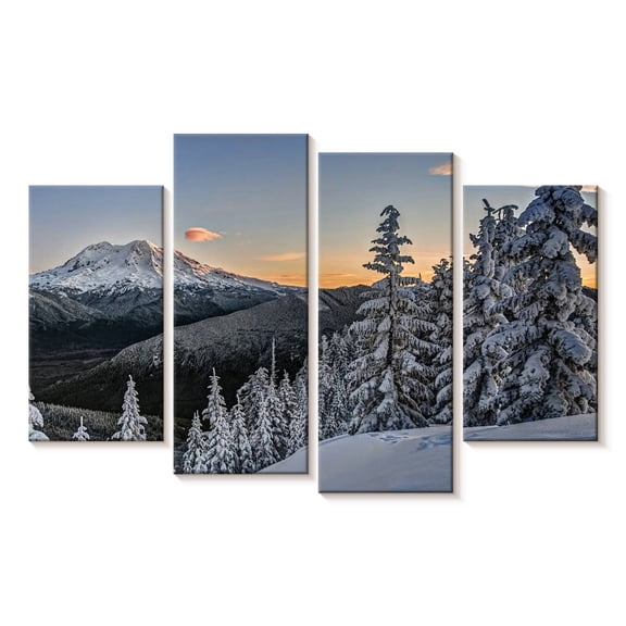 Elephant Stock Mount Rainier Sunrise Wall Art - Horizontal Multi Panel Canvas - Living Room Wall Decor - Nature Multi Panel - Gray And Blue Decor - 30" x 18"