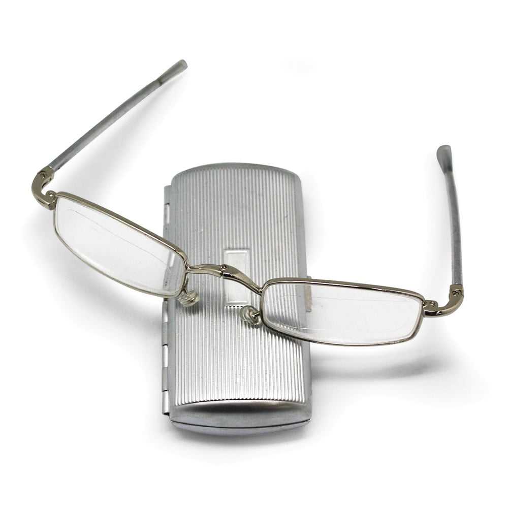 Silver-tone 2.00 Magnification Folding Reading Glasses in Metal Case QGM12433