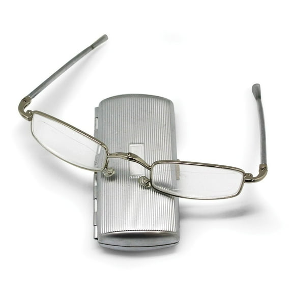 Silver-tone 3.00 Magnification Folding Reading Glasses in Metal Case QGM12435