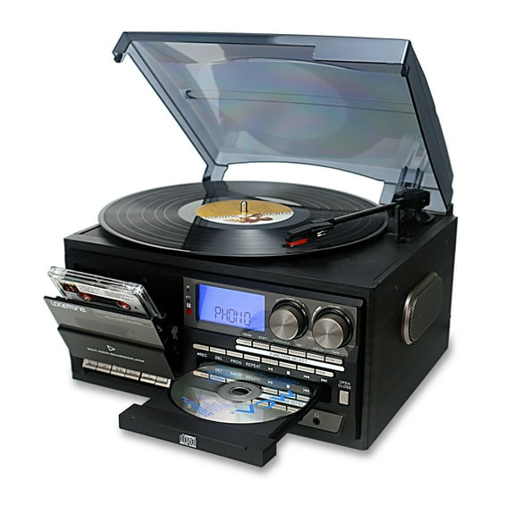 Tocadiscos de vinilo LoopTone 10 en 1, 3 velocidades, Bluetooth, negro y gris