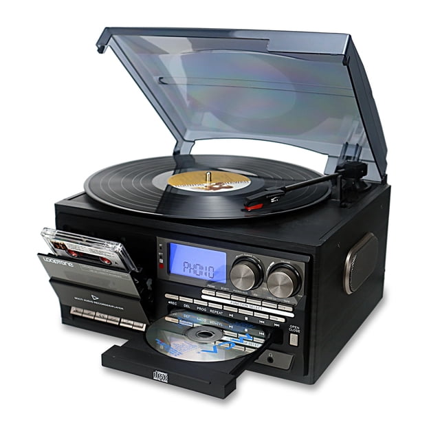 Tocadiscos de vinilo LoopTone 10 en 1, 3 velocidades, Bluetooth, negro y gris