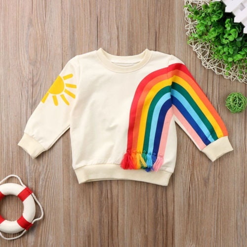 Toddler Baby Girls Kids Long Sleeve Clothes Sun Rainbow T-Shirt Blouse  Sweatshirt Clothes 1-6Y
