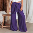 thumbnail image 3 of Pantalones Anchos Pantalones de pierna ancha informales para mujer con cordones, pantalones largos de verano a la moda (púrpura L) Kuymtek para Mujer Púrpura T L, 3 of 6