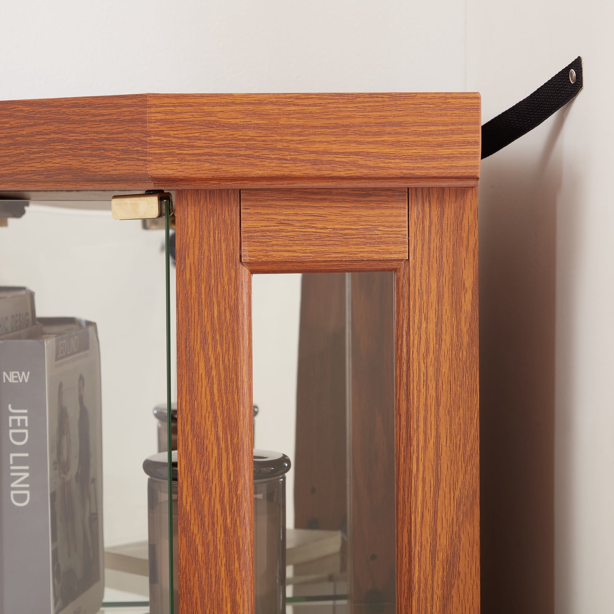 Leumius Corner Glass Cabinet Lighted Curio Cabinet Corner Display Case, Curio Cabinet, Antique collection, Wine, Bar Glass Storage Light Included for Living Room Dark Oak