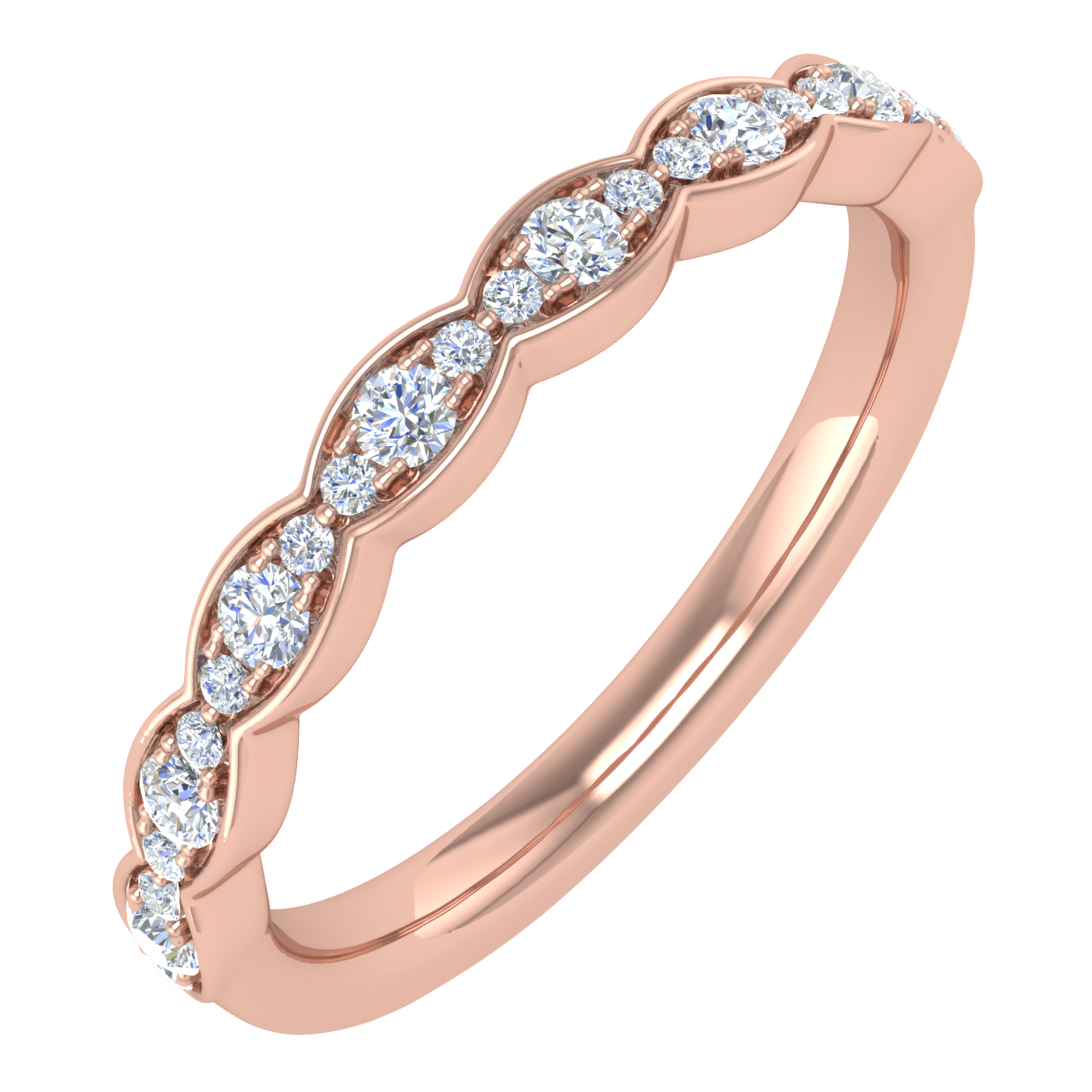 1/5 Carat Diamond Wedding Band Ring in 14K Rose Gold( Ring Size 6.75) (SI1-SI2 Clarity) - IGI Certified