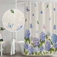 thumbnail image 4 of Hydrangeas Shower Curtain Set - 48" x 72" Washable Bathtub Curtain with 12 Hooks, Purple Floral Butterfly Leaves Beige Waterproof Fabric Stall Shower Curtains for Bathroom/Bathtub Décor, 4 of 6