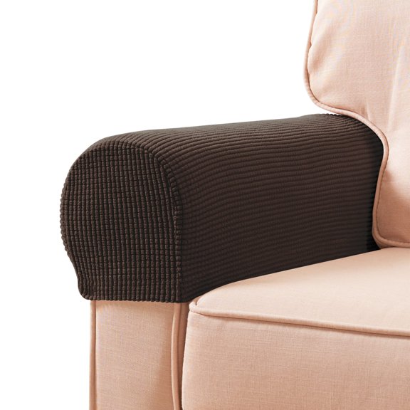 Couch Arm Covers for Chairs Stretch Armchair Cover Polyester Office Chair Armrest Covers for Sofa, Anti-Stain Arm Chair Slipcover Washable Chair Arm Covers Protectors - Sand - Pack of 2,Chocolate