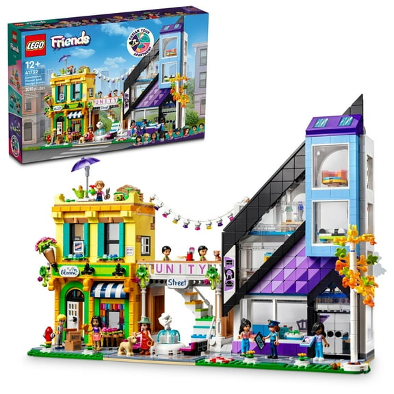 LEGO Friends Downtown Flower and Design Stores 41732 Building Set - Buildable Toy with Apartment, Shops, House, and Classic Characters, Model to Customize, Decorate, and Display for Ages 12 
