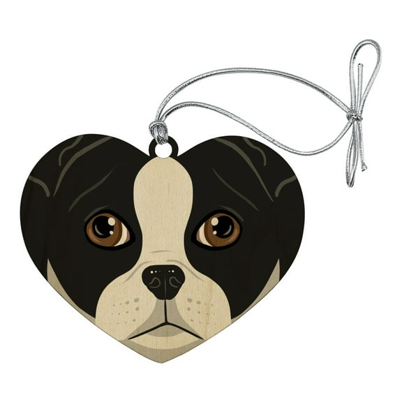 Boston Terrier Look Into My Eyes Face Pet Dog Heart Love Wood Christmas Tree Holiday Ornament