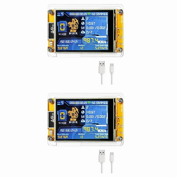 NMMiner NerdMiner Upgraded Harshrate 987KH/S 2.8 Inch Smart Display Bitcoin Crypto Solo Lottery Miner NerdMiner,2 x NerdMiner with Case 2 x Data Cable (Random Color,Specified colors are not accepted)