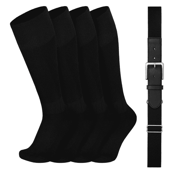 Eryueer Youth Baseball Socks and Belt Combo, Elastic Softball Belt and Socks for Boys and Adult (2 Pairs of Socks & 1 Belt)