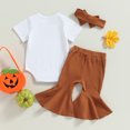 thumbnail image 4 of Douhoow 2pcs Baby Girl Thanksgiving Clothes Short Sleeve Pumpkin Romper Rib Flare Pants, 4 of 7