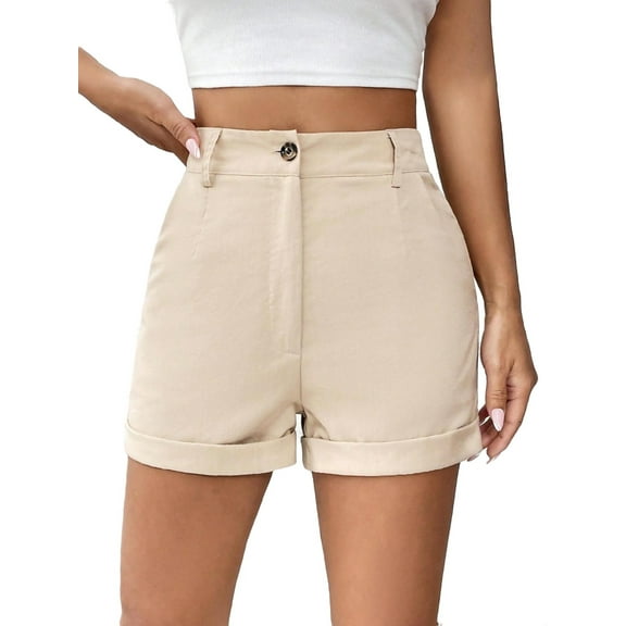Women's Shorts Casual Plain Straight Leg Khaki Petite XXS (0)